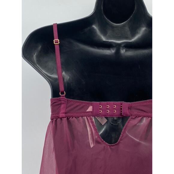 VICTORIA'S SECRET Women's Burgundy Floral Mesh Spaghetti Strap Night Gown SZ XS - Picture 6 of 11